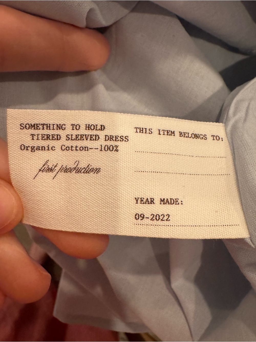 SOMETHING TO HOLD 100% Japanese Organic Cotton Tiered Light Blue Pockets Dress - Picture 9 of 10